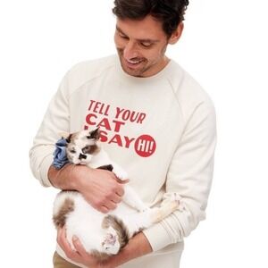 NEW The Cuddle Colab Tell Your Cat I Say Hi CREAM Sweatshirt Adult L Unisex gift